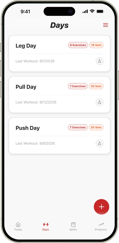 SimpleSplit workout Days tab
